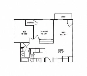 Floor Plan  B1 - 1 Bedroom, 1 Bath with Den