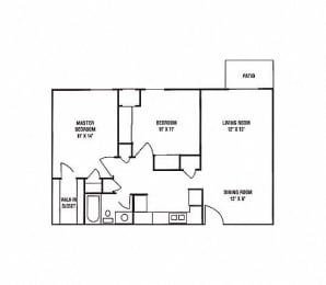 Floor Plan  C1 - 2 Bedroom, 1 Bath