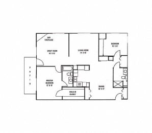 Floor Plan  F1 & F2 - 2 Bedroom, 2 Bath with Greatroom and Fireplace