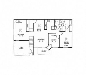 Floor Plan  M1 - UPPER CORNERSTONE TOWNHOME - 2 Bedroom, 2 Bath with Greatroom & 2 Car Garage