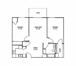 Floor Plan  C1 & C2 - 2 Bedroom, 1 Bath