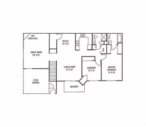 Floor Plan  M1 - UPPER CORNERSTONE TOWNHOME - 2 Bedroom, 2 Bath with Greatroom and 2 Car Garage