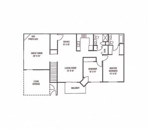 Floor Plan  M1, M2, M3 - UPPER CORNERSTONE TOWNHOME - 2 Bedroom, 2 Bath with Greatroom & 1 Car Garage