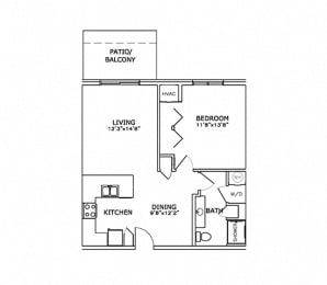 Floor Plan  A2 - 1 Bedroom, 1 Bath