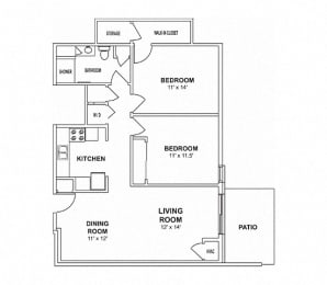 Floor Plan  C2 - 2 Bedroom, 1 Bath*