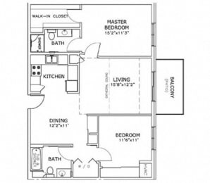 Floor Plan  E1 - 2 Bedroom, 2 Bath