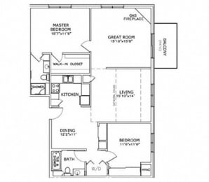 Floor Plan  F1 - 2 Bedroom, 2 Bath with Great Room and Fireplace