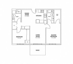 Floor Plan  E1 - Two Bedroom, 2 Bath