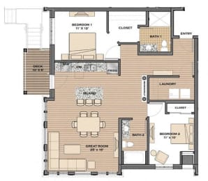 2 Bed, 2 Bath, 1144 sq. ft. The Crossing