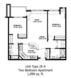 Two Bedroom floor plan at The Bluffs at Nine Mile Creek, Eden Prairie, MN
