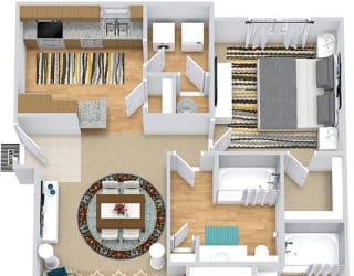 SweetBriar. 2 bedroom apartment. Kitchen with bartop open to living/dining rooms. 2 full bathroom, double vanity in master. Walk-in closets. Patio/balcony.