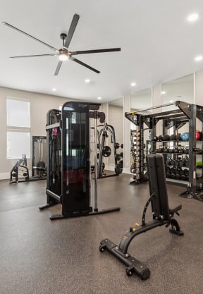 Community Fitness Center with Equipment at Alta 3Eighty Apartments located in Aubrey, TX-GALLERY.