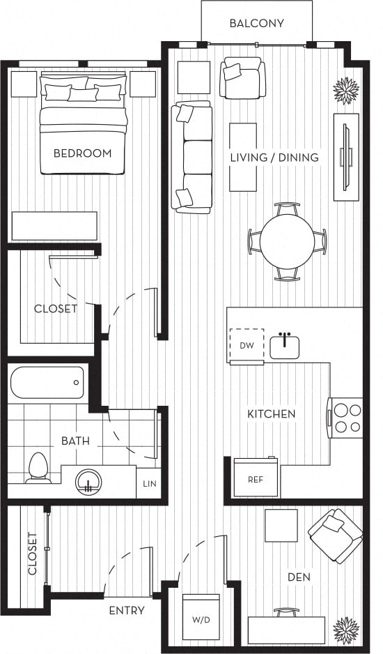 Lux Apartments Floor Plan One Bedroom One Bathroom With Den H