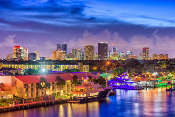 City view at night at Quantum Apartments, Fort Lauderdale, FL, 33304