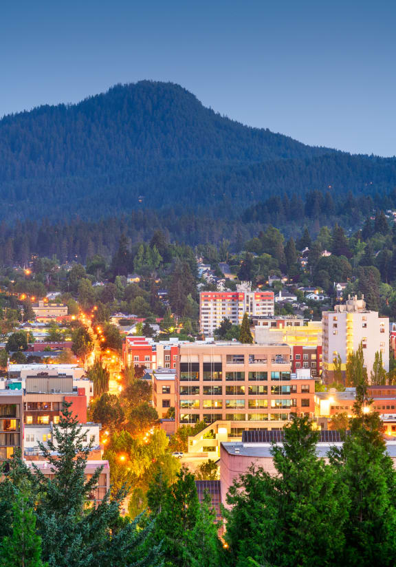 Eugene city view at dusk