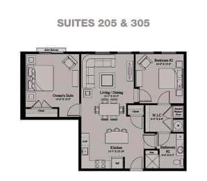2 Bedroom,1 Bath Floor Plan at Village Center Apartments At Wormans Mill*, Frederick, 21701