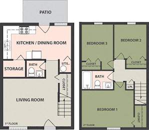  Floor Plan 3-Bedroom, 1 1/2-Bath