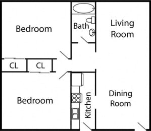 a floor plan of a house with a bedroom and a bathroom