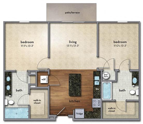 Floor Plan  2 bed 2 bath Floor Plan | 1,028 Sq. Ft. at  Strathmoor Apartments , Dublin