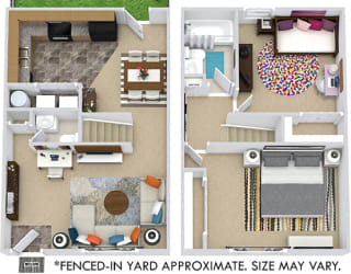 Boxwood with Fenced-in Yard. 2 bedroom townhome. Kitchen open to living/dinning room. 1 full bathroom + powder room. large closets. back door open to yard
