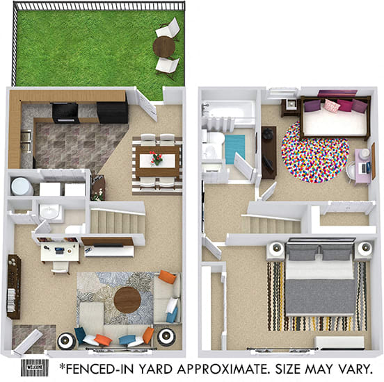 Boxwood with Fenced-in Yard. 2 bedroom townhome. Kitchen open to living/dinning room. 1 full bathroom + powder room. large closets. back door open to yard