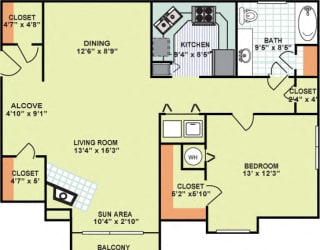 Floor Plan One Bedroom One Bath (992 Square Feet)