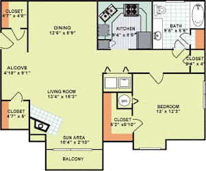Floor Plan One Bedroom One Bath (992 Square Feet)