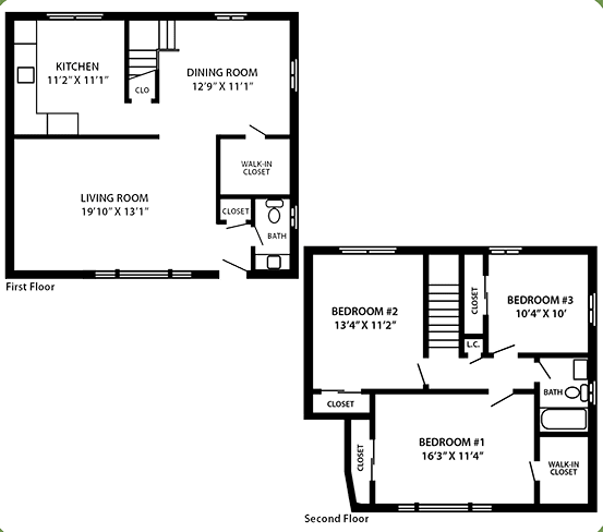 The Grandview 3 bedroom 2 bedroom floor plan at Troy Hills Village in Parsippany, NJ,07054