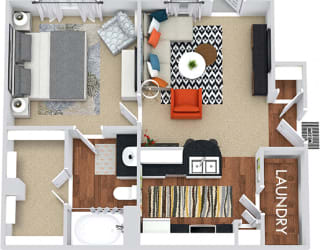 3D Lady Bird 1 bedroom apartment. Kitchen with bartop open to living area. 1 full bath. Expansive walk-in closet. Patio/balcony.