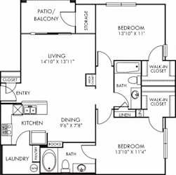 Hatteras. 2 bedroom apartment. Kitchen with bartop open to living/dinning rooms. 2 full bathrooms. Walk-in closets. Patio/balcony with storage.