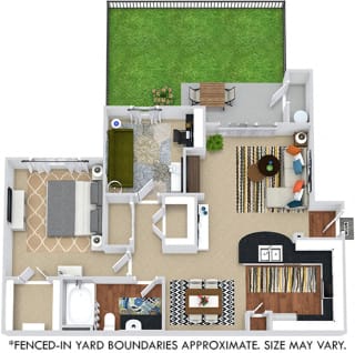 Roma with Fenced-in Yard 3D Roma with Fenced-in Yard 1 bedroom apartment with den. Kitchen with bartop open to living room and dining room. 1 full bath. Large walk-in closet. Second closet in hallway. Patio/balcony.