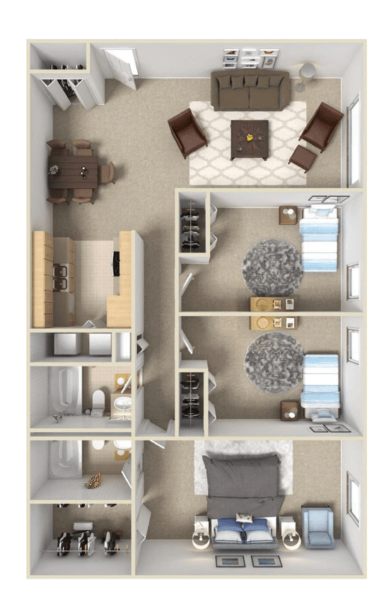 three bedroom apartment floor plan in Maumee OH