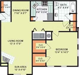 Floor Plan One Bedroom One Bath (970 - 976 Square Feet)