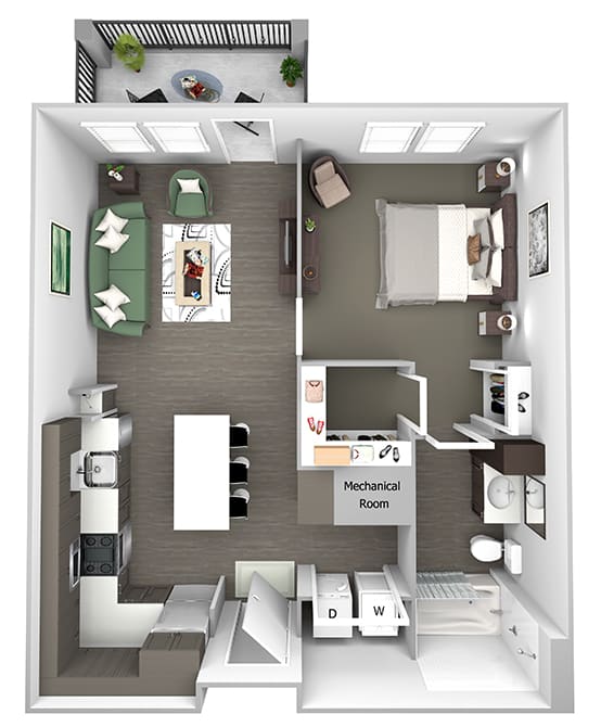 Nona Park Village - A2 - Camellia - 1 bedroom - 1 bath - 3D Floor Plan