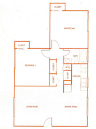  Floor Plan The Cedar - 2BR, 1BA