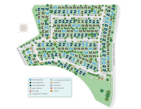 A map of a neighborhood with a key explaining the symbols used.