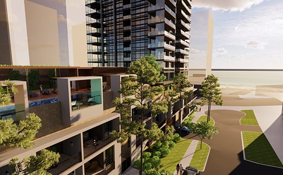 an artist's impression of one of the high rise buildings to be built on the beachfront