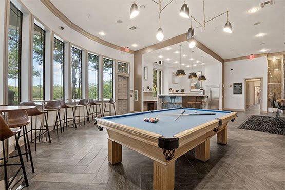 commons pool table in resident clubhouse at Mission Gate in Plano 75024