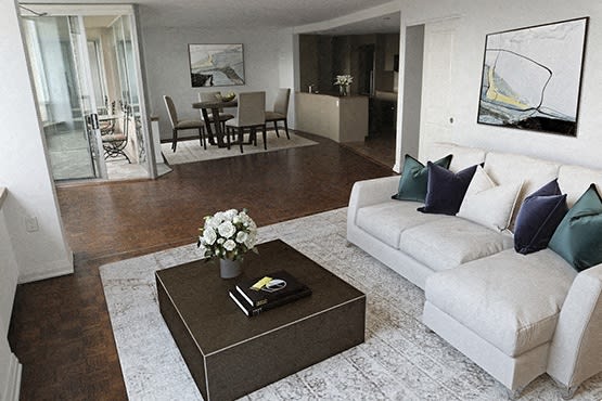 a living room with a couch and a coffee table