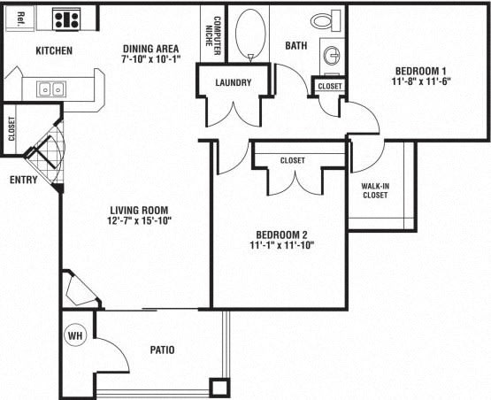 2 Bedroom 1 Bathroom Floor Plan 2 Bedroom 1 Bathroom Floor Plan at The Preserve at Rock Springs, Wyoming, 82901