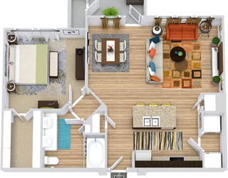 Paluxy 3D. 1 bedroom apartment. Kitchen with island open to living/dinning rooms. 1 full bathroom with double vanity. Walk-in closet. Patio/balcony.