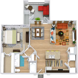 Paluxy 3D. 1 bedroom apartment. Kitchen with island open to living/dinning rooms. 1 full bathroom with double vanity. Walk-in closet. Patio/balcony.