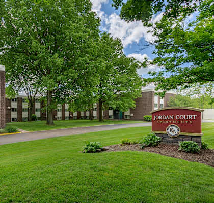 A building with the name Jordan Court on it.