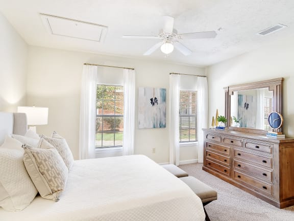a living room with a couch and a ceiling fan at Summit of Shreveport Apartment Homes, Shreveport, 71105