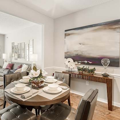 Fitted Kitchen With Island Dining at Lagniappe of Biloxi Apartment Homes, Biloxi, MS