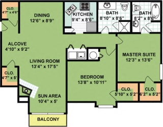 Floor Plan Two Bedroom Two Bath (1,311 Square Feet)