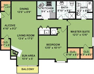 Floor Plan Two Bedroom Two Bath (1,311 Square Feet)