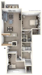 Two Bedroom Floor Plan at Canal 2 Apartments, Lansing