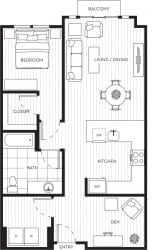 Lux Apartments Floor Plan One Bedroom One Bathroom With Den MA