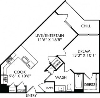 The Hunt The Hunt. 1 bedroom apartment. Kitchen with bartop open to living room. 1 full bathroom. Walk-in closet. Patio/balcony.